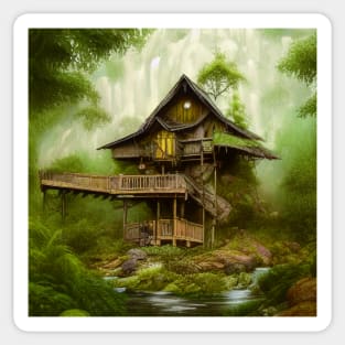 Digital Painting of a Beautiful cottage Tree house Sticker